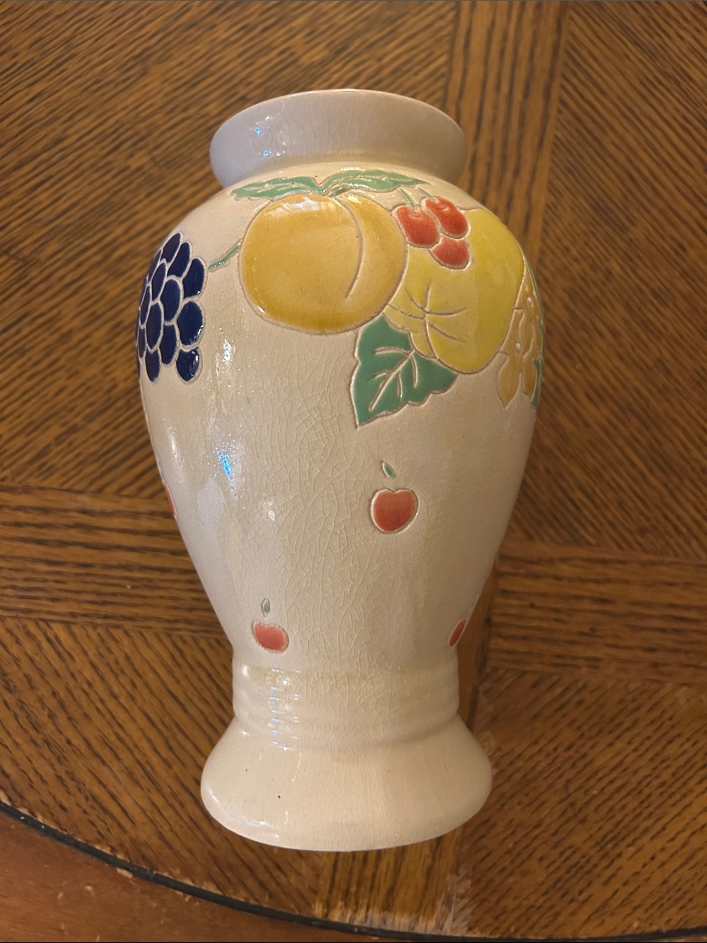 Vintage Cream Ceramic Fruit Motif Vase